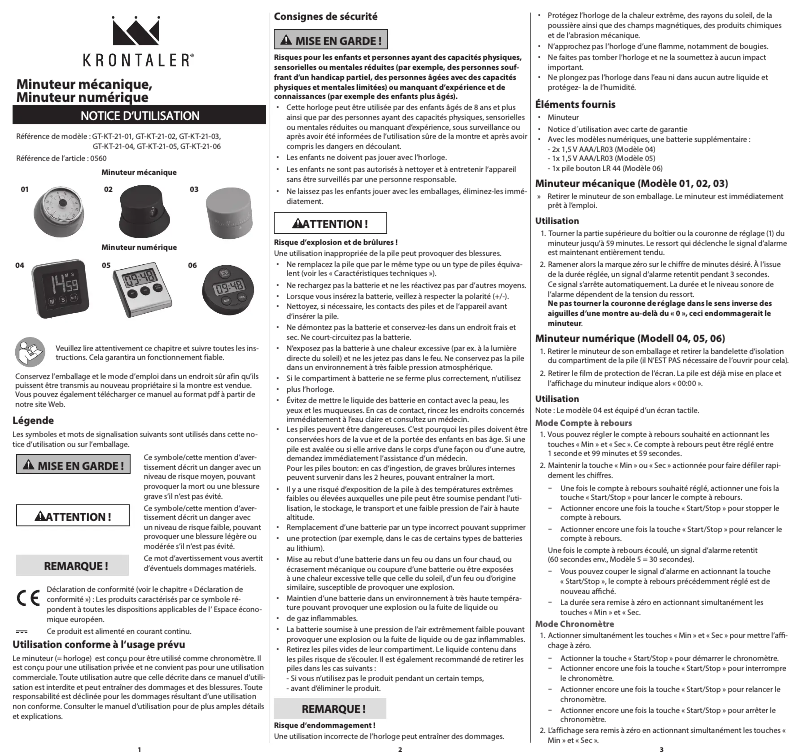Page n°1 - Manuel utilisateur Krontaler KT-21-06