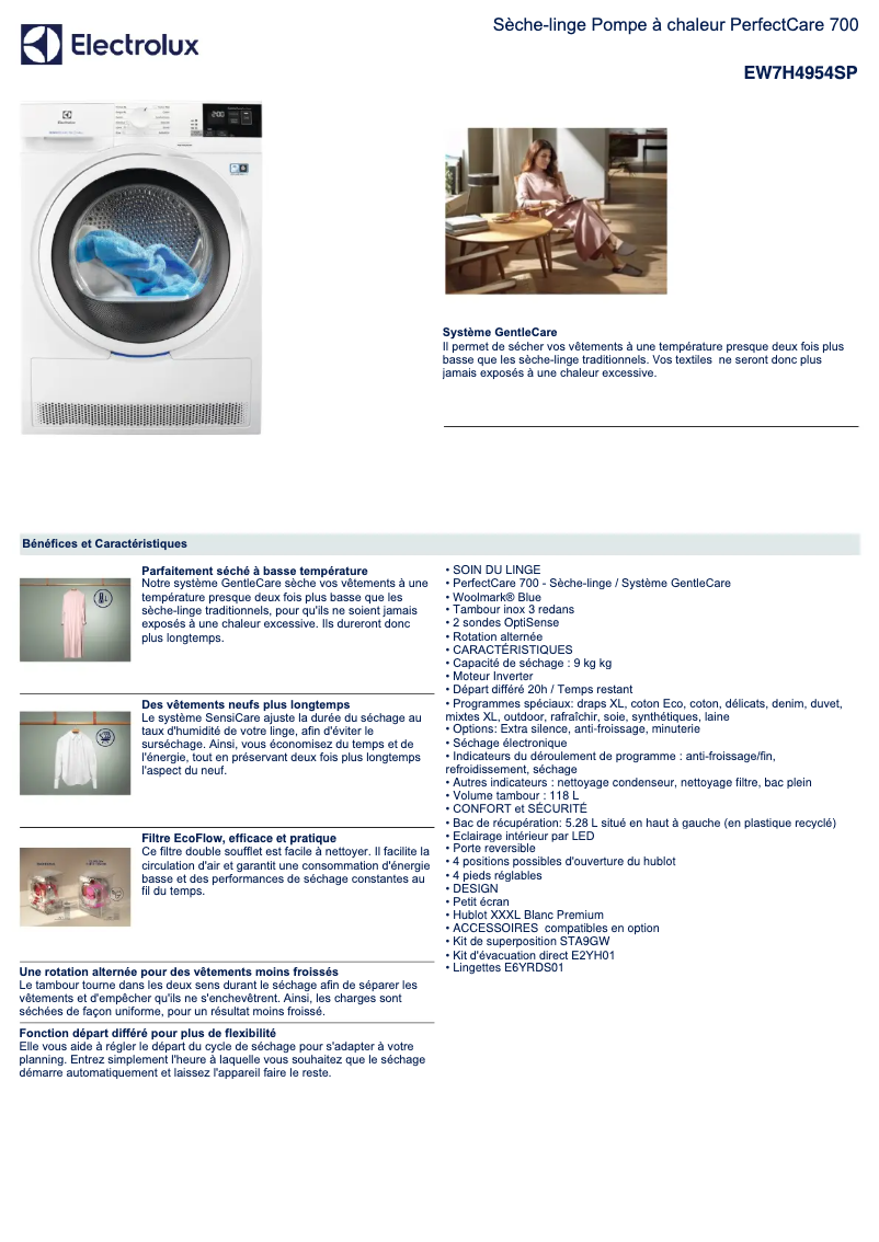 Página 1 del manual Ficha técnica Electrolux EW7H4954SP