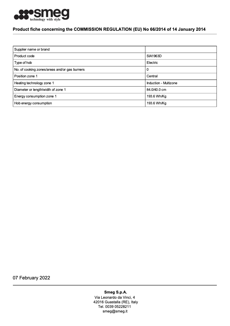 Page n°1 - Brochure Smeg SIA1963D