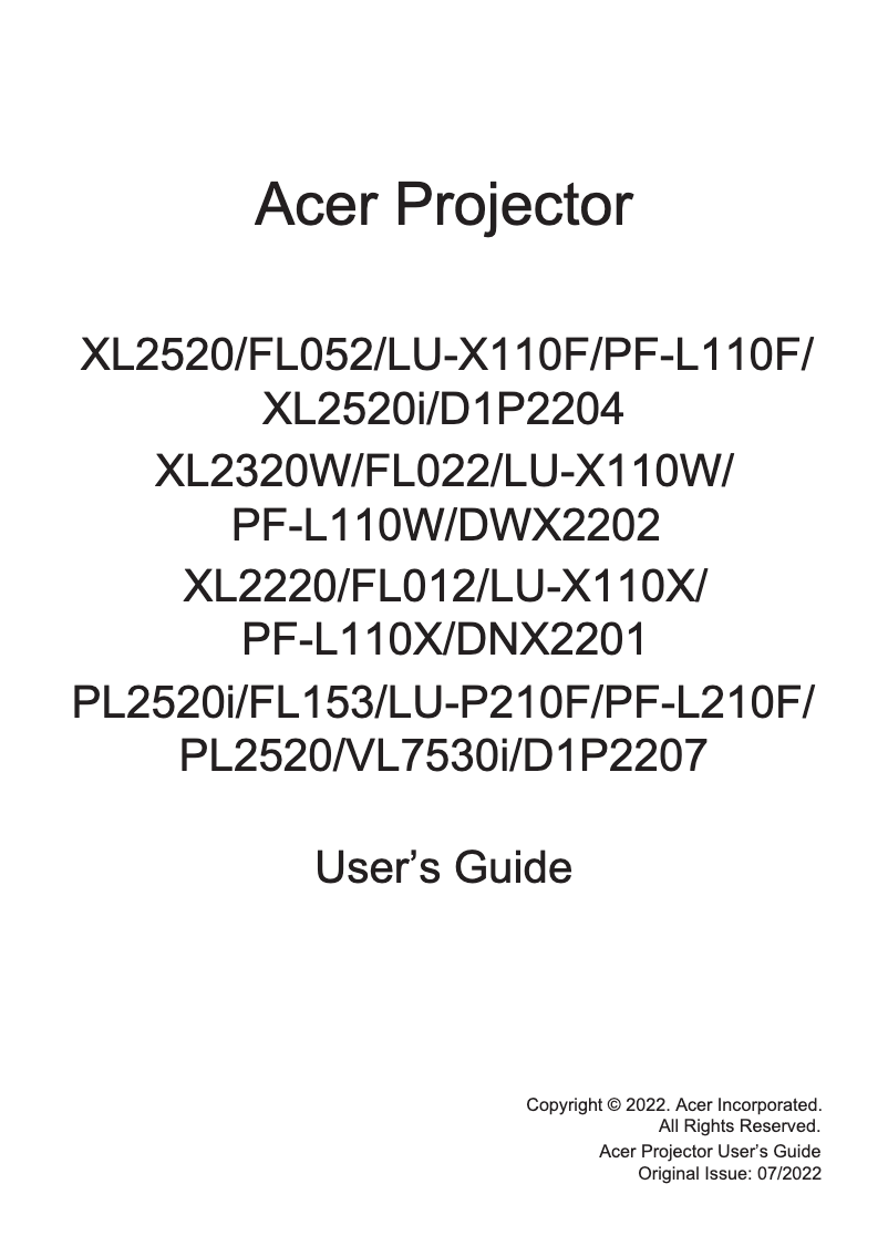 Página 1 del manual Manual de usuario Acer LU-X110X