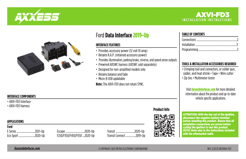 Page 1 de la notice Manuel utilisateur AXESS AXVI-FD3