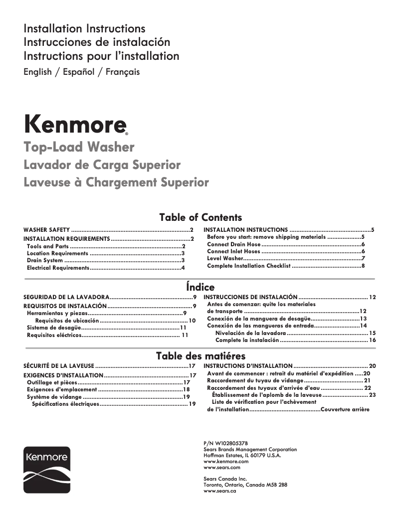 Page 1 de la notice Fiche technique Kenmore 25122