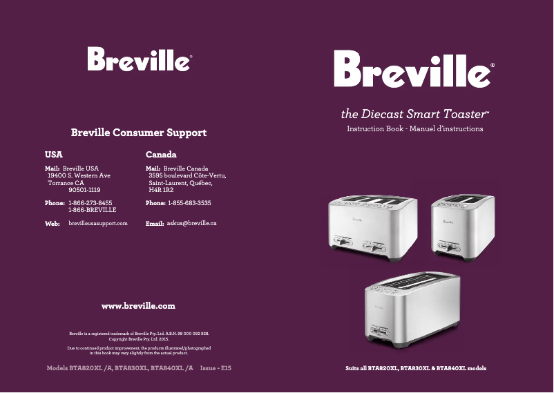 Page 1 de la notice Manuel utilisateur Breville the Smart Toast BTA820