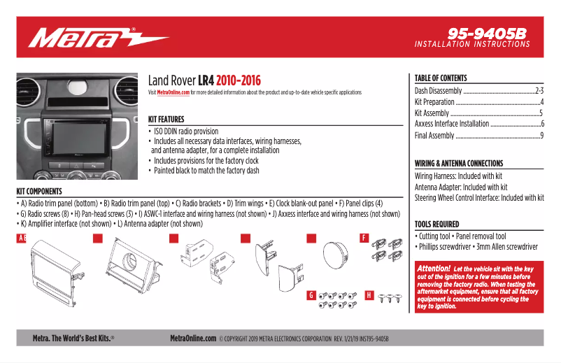 Page n°1 - Guide d'installation Metra 95-9405B