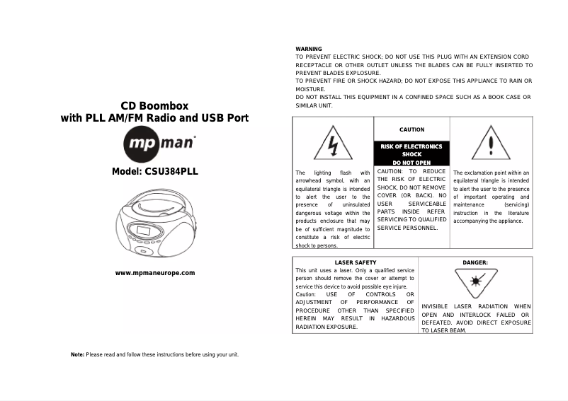 Image de la première page du manuel de l'appareil CSU384PLL