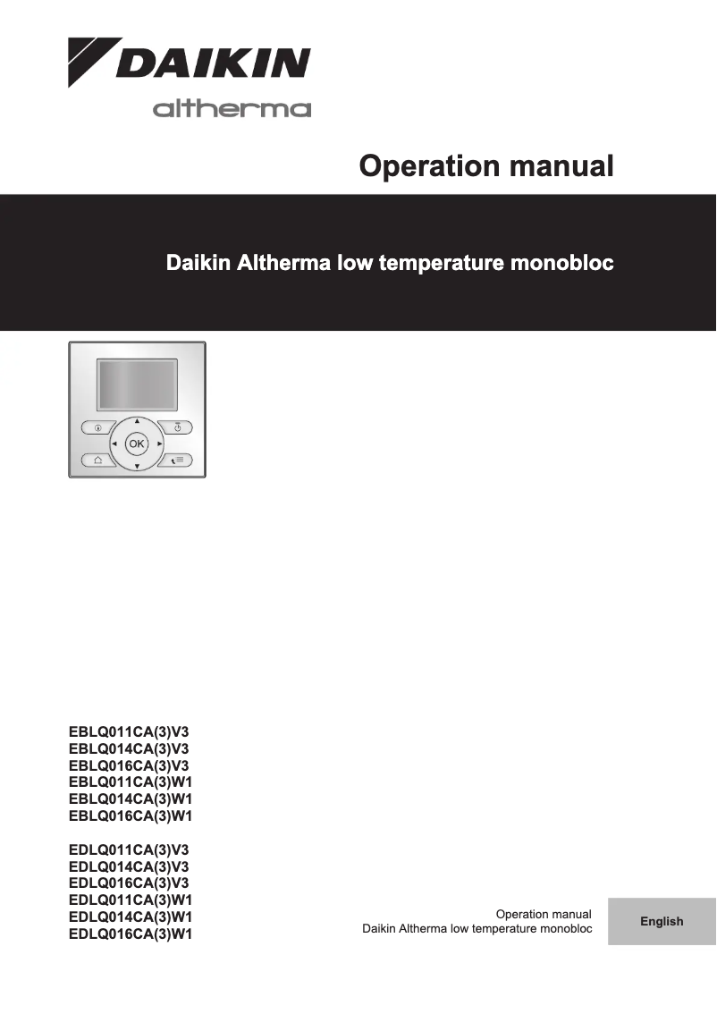 Page 1 de la notice Manuel utilisateur Daikin Altherma EDLQ016CA3V3