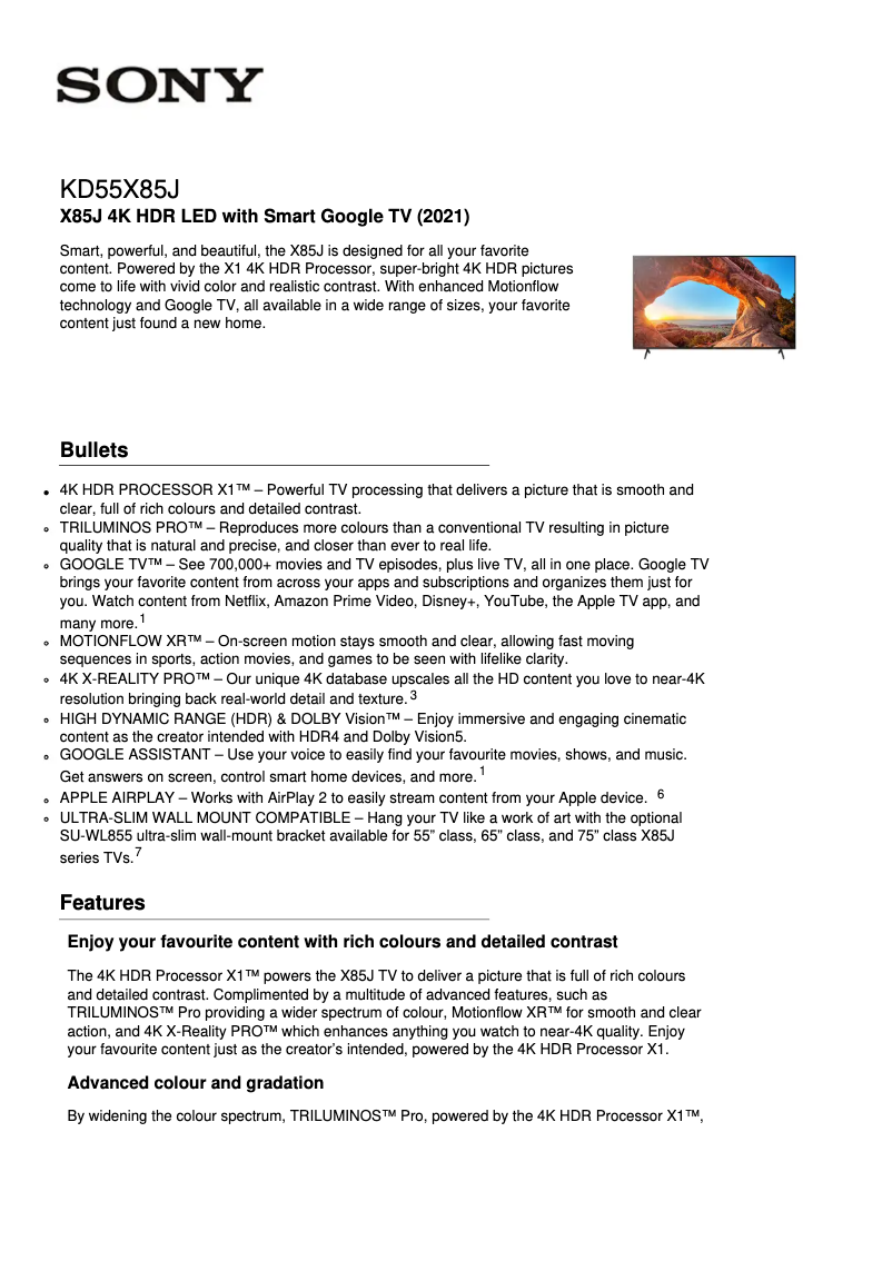 Image de la première page du manuel de l'appareil KD-55X85J