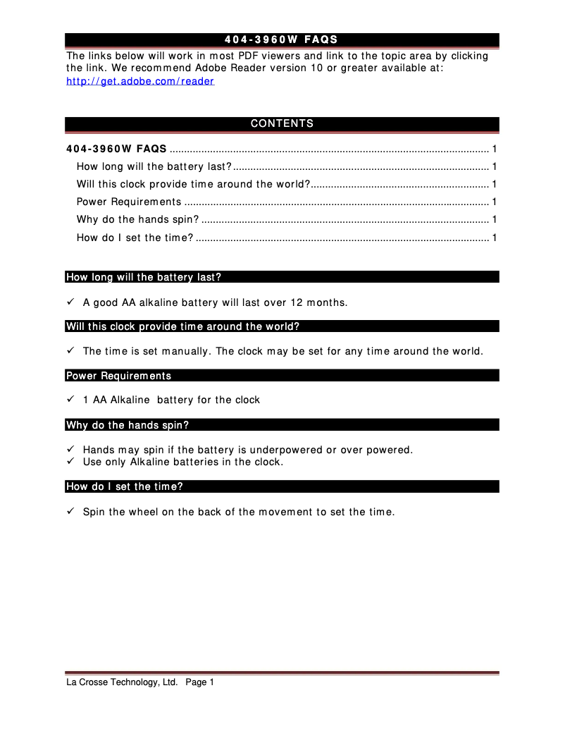 Page n°1 - FAQ La Crosse Technology 404-3960W