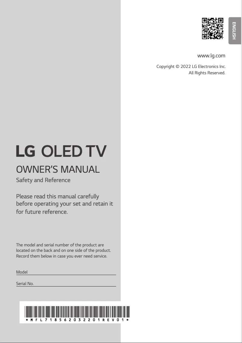 Page 1 de la notice Manuel utilisateur LG OLED77B26LA