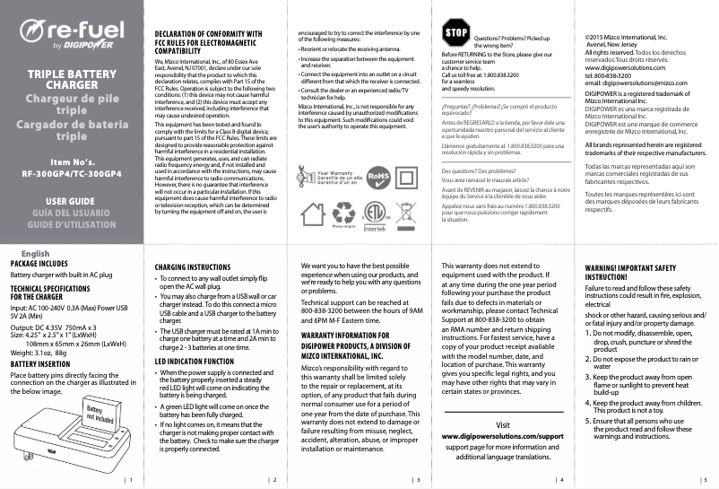 Page 1 de la notice Manuel utilisateur Digipower RF-300GP4