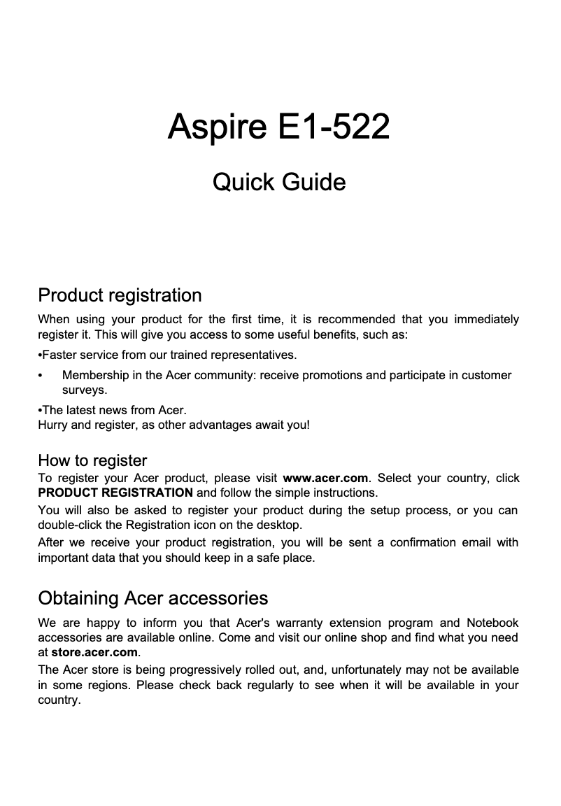 Image de la première page du manuel de l'appareil Aspire E1-522