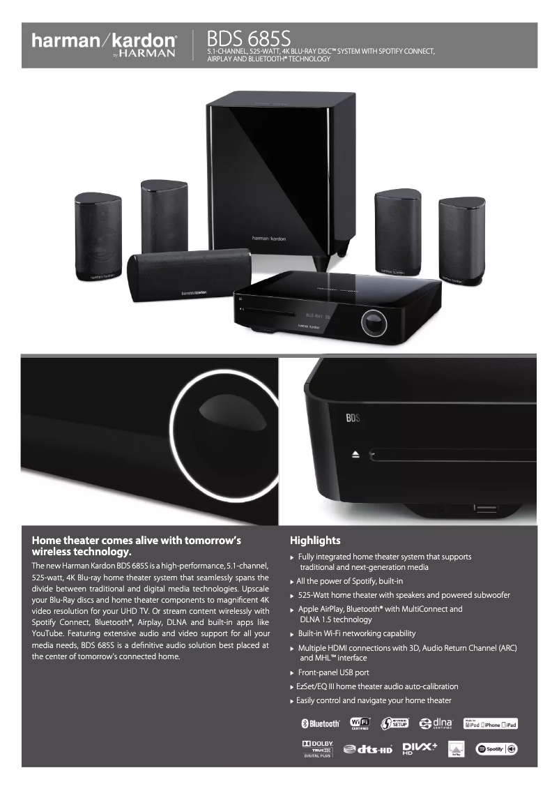 Page 1 of the manual Technical Sheet Harman Kardon BDS 685S