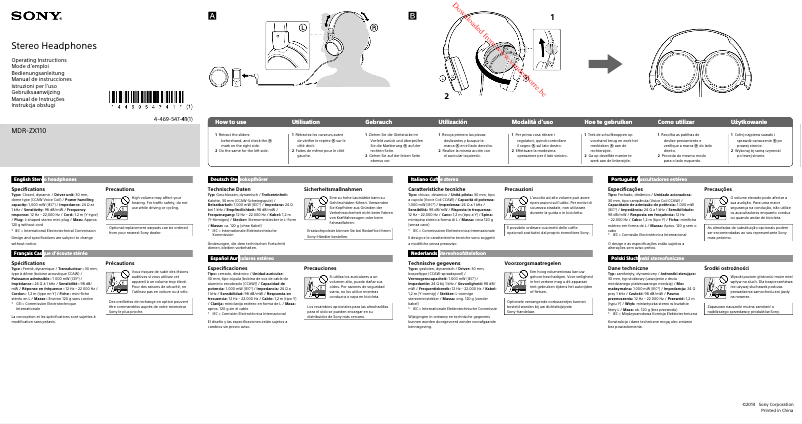 Page 1 de la notice Manuel utilisateur Sony MDR-ZX110AP