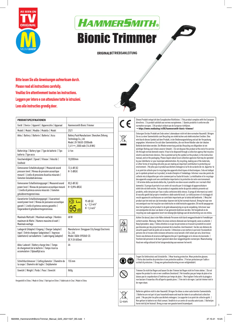 Page 1 de la notice Manuel utilisateur Hammersmith Bionic Trimmer