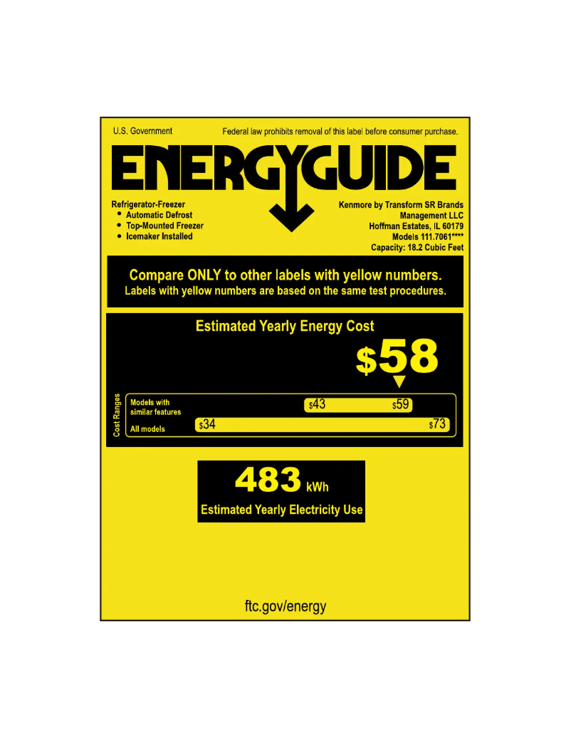 Page 1 de la notice Label énergétique Kenmore 70612