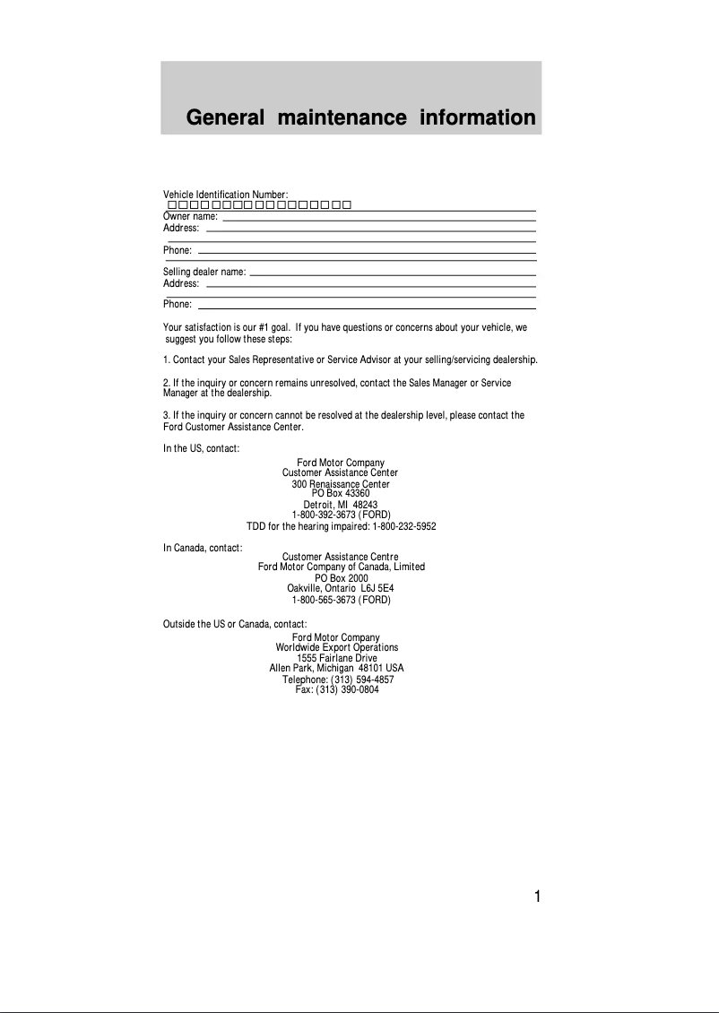 Page 1 de la notice Manuel d'utilisation et d'entretien Mercury Sable (1997)
