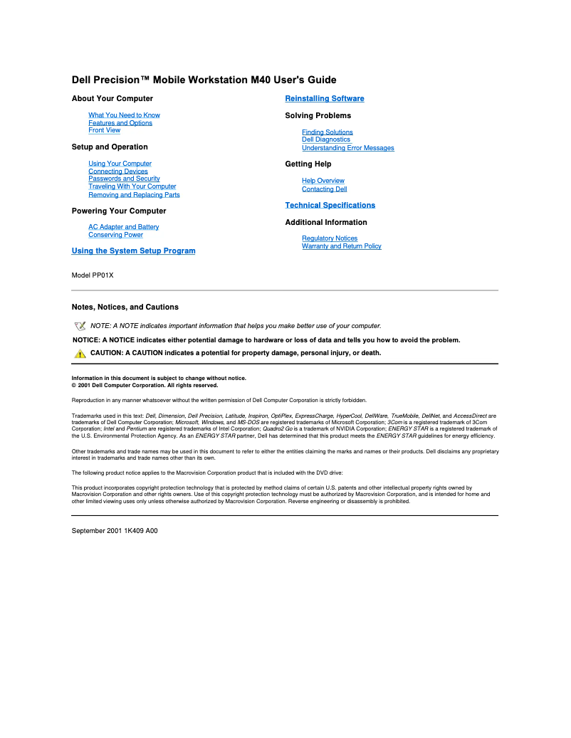 Page 1 de la notice Manuel utilisateur Dell Precision M40