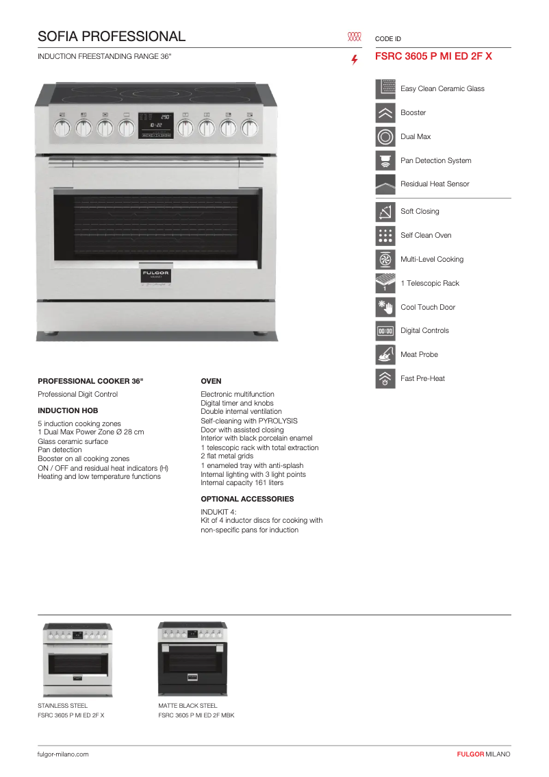 Page 1 de la notice Fiche technique Fulgor Milano FSRC 3605 P MI ED 2F MBK