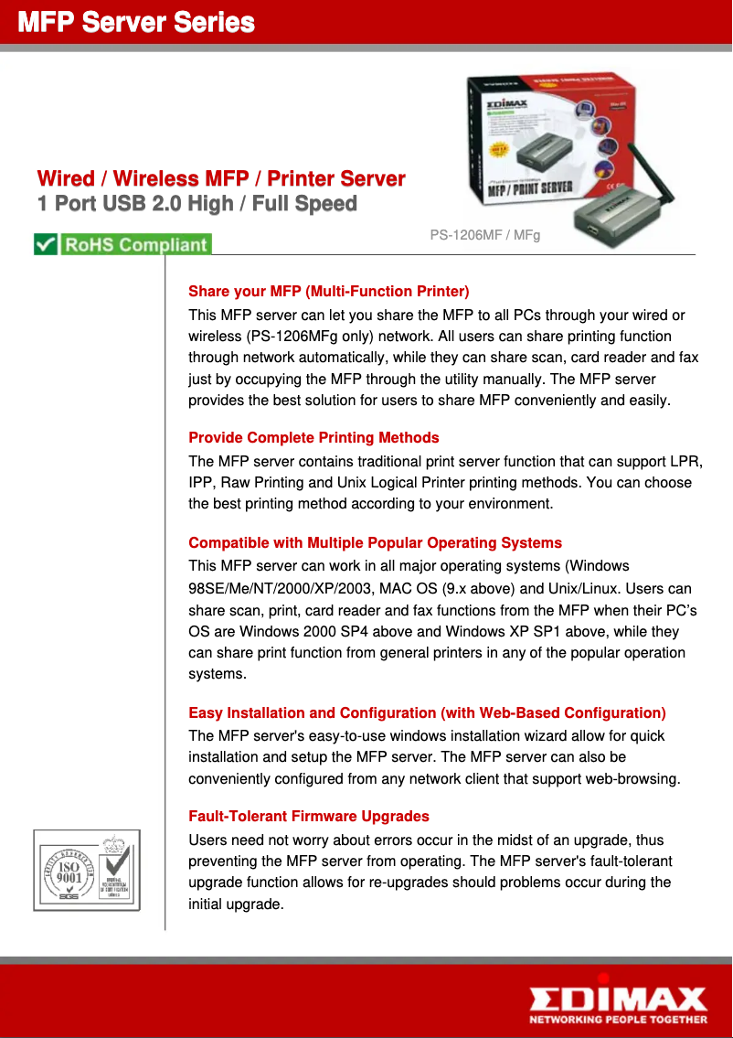 Page 1 de la notice Fiche technique Edimax PS-1206MFg