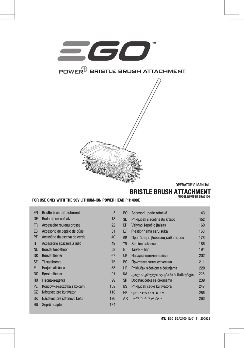 Page 1 de la notice Manuel utilisateur EGO BBA2100