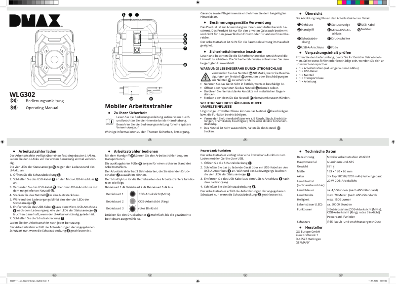 Page 1 de la notice Manuel utilisateur DMAX WLG302