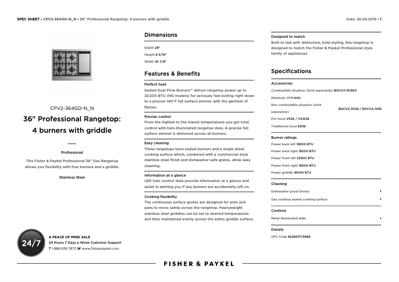 Page n°1 - Fiche technique Fisher & Paykel CPV2-364GD-N_N