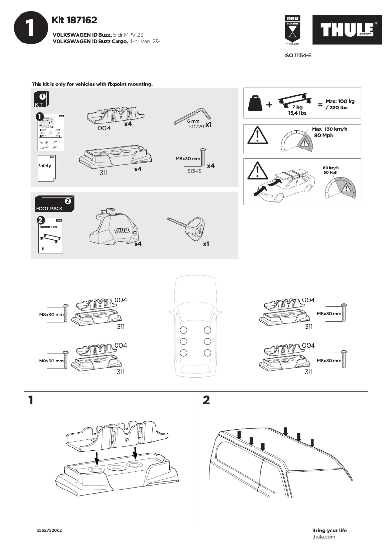 Page 1 de la notice Manuel utilisateur Thule Kit 187162