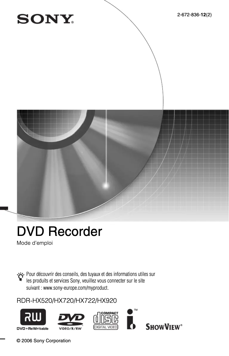 Page 1 de la notice Manuel utilisateur Sony RDR-HX520