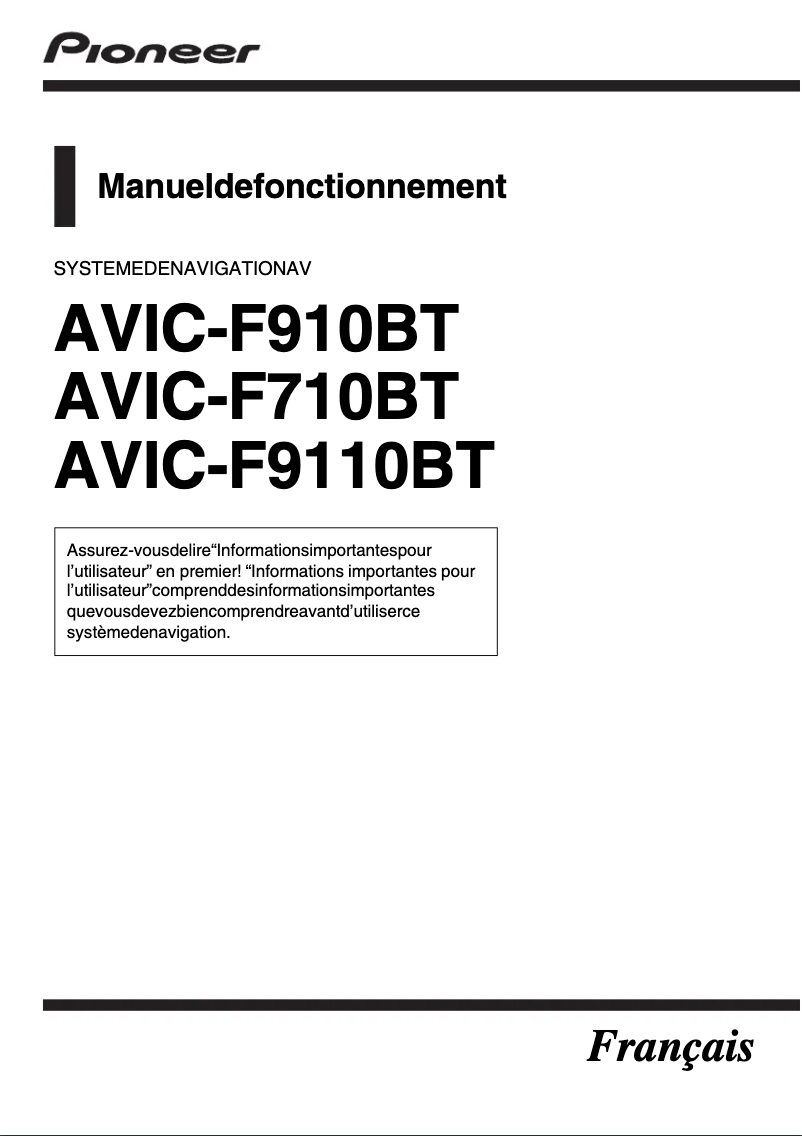 Image de la première page du manuel de l'appareil AVIC-F910BT