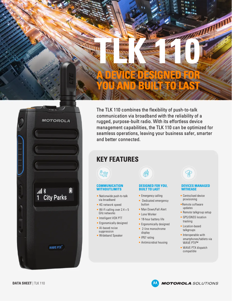 Page n°1 - Fiche technique Motorola WAVE PTX TLK 110