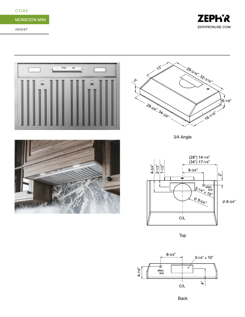 Page 1 de la notice Fiche technique Zephyr Monsoon Mini AK9128BS