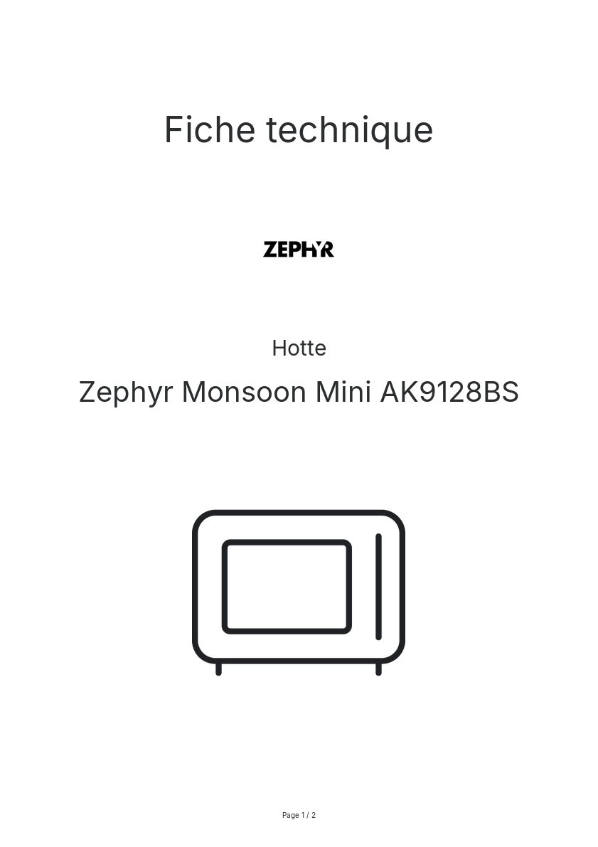 Page n°1 - Fiche technique Zephyr Monsoon Mini AK9128BS
