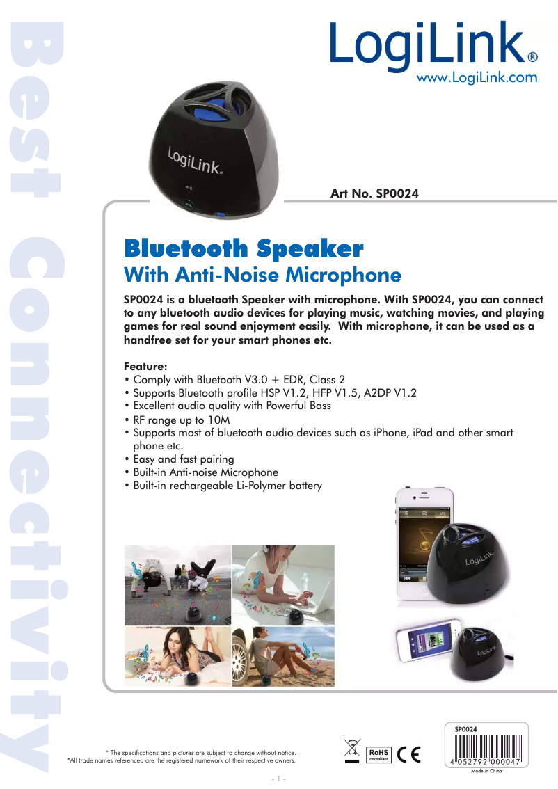 Page n°1 - Manuel utilisateur LogiLink SP0024