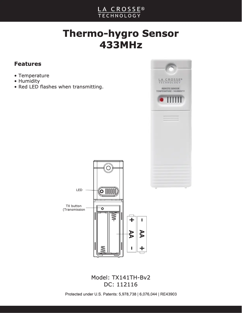 Page n°1 - Manuel utilisateur La Crosse Technology TX141TH-BV2
