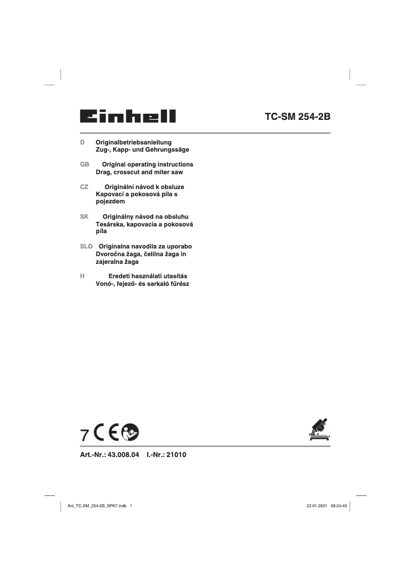 Page n°1 - Manuel utilisateur Einhell TC-SM 254-2B