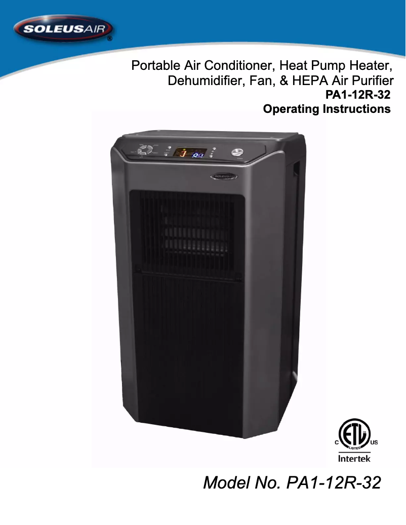 Page n°1 - Manuel utilisateur SoleusAir PA1-12R-32