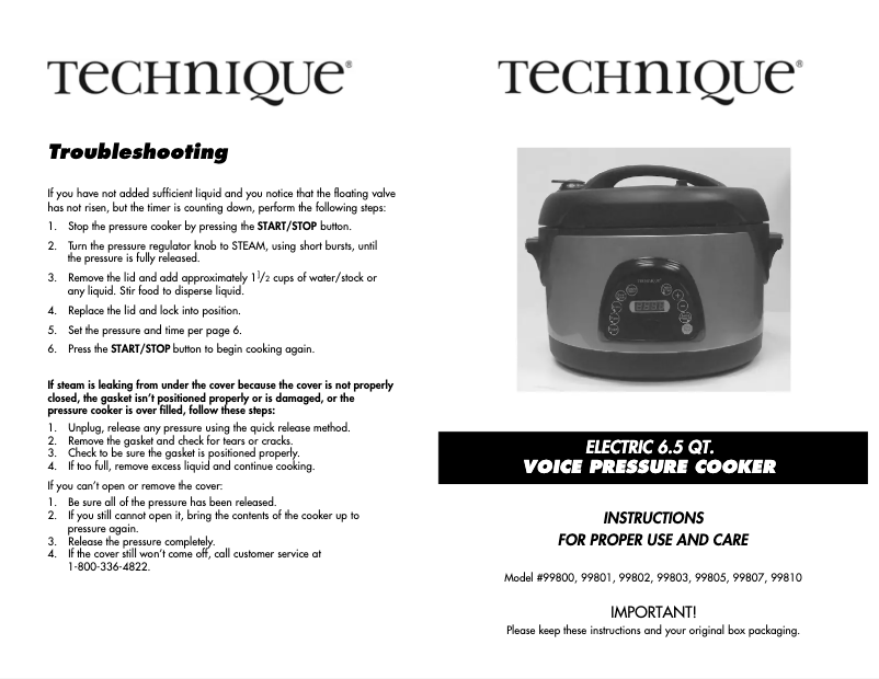 Page n°1 - Manuel utilisateur Technique 99803