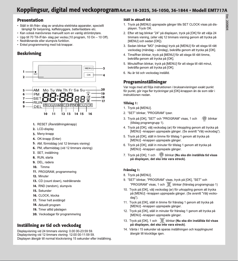 Page 1 de la notice Manuel utilisateur Clas Ohlson EMT717A