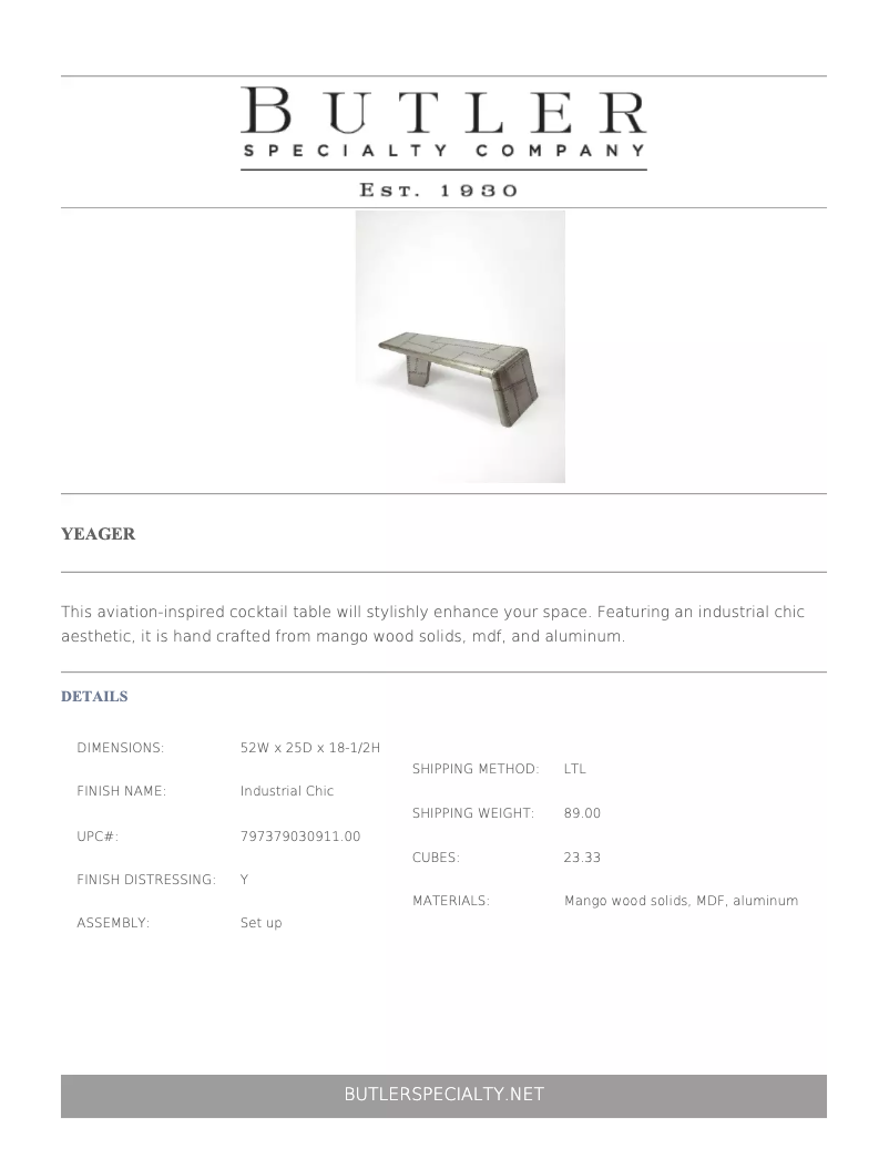 Page 1 de la notice Manuel utilisateur Butler Yeager 5153330