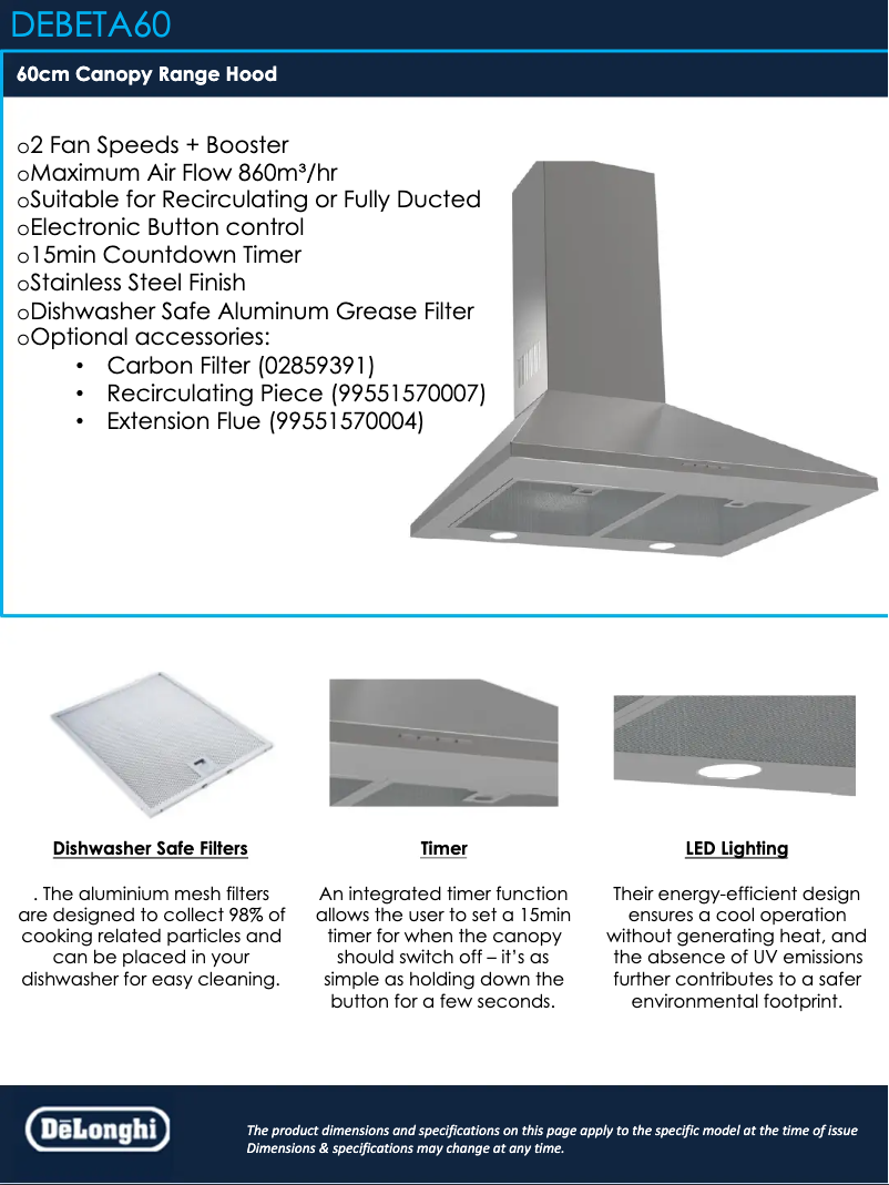 Page 1 de la notice Fiche technique DeLonghi DEBETA60