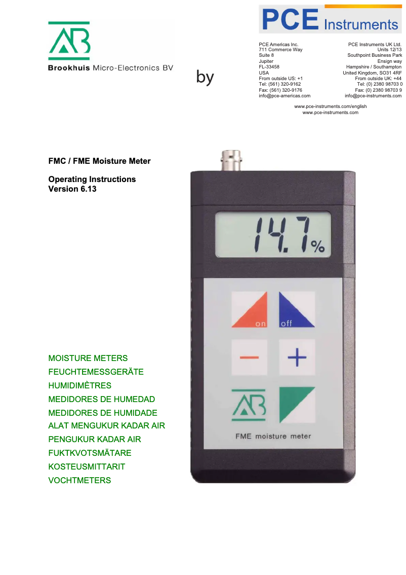 Page 1 de la notice Manuel utilisateur PCE Instruments FME