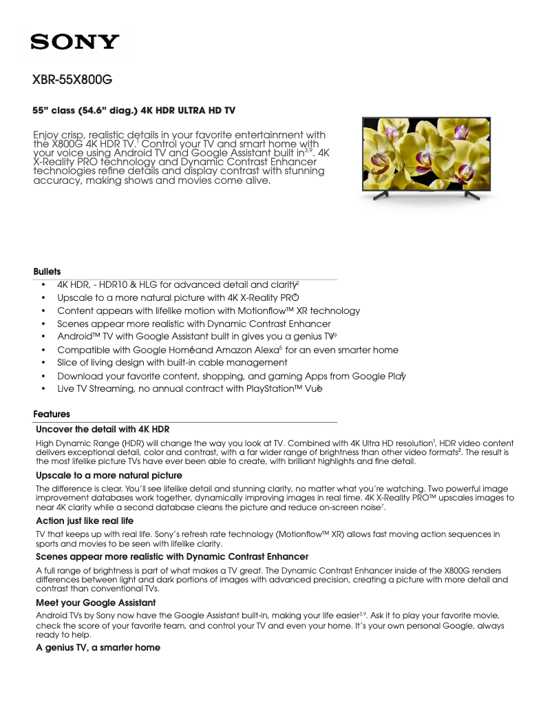 Page 1 de la notice Manuel utilisateur Sony XBR-55X800G