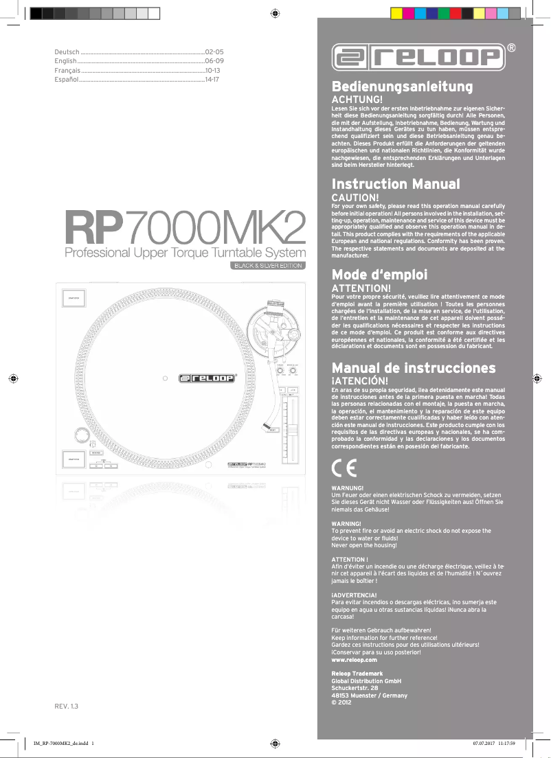Page n°1 - Manuel utilisateur Reloop RP-7000 MK2