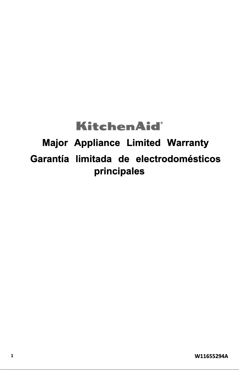 Page 1 de la notice Informations de garantie KitchenAid KMCS122P