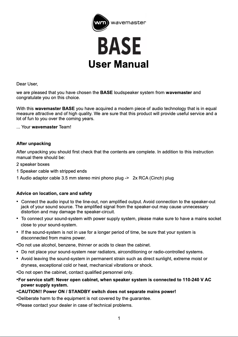 Page n°1 - Manuel utilisateur Wavemaster Base