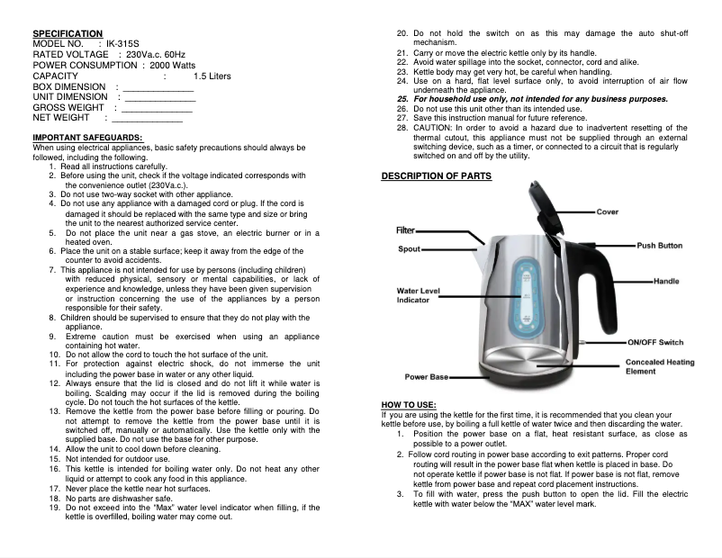 Page 1 of the manual User Manual Imarflex IK-315S