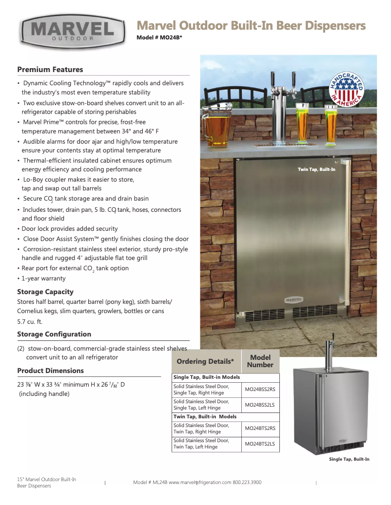 Page 1 de la notice Fiche technique Marvel MO24BTS2RS