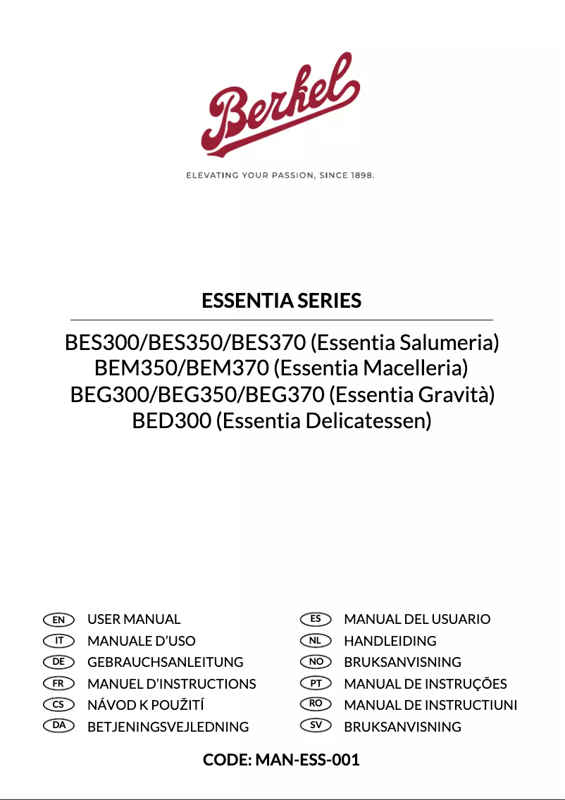 Page 1 de la notice Manuel utilisateur Berkel Essentia Gravitá BEG300