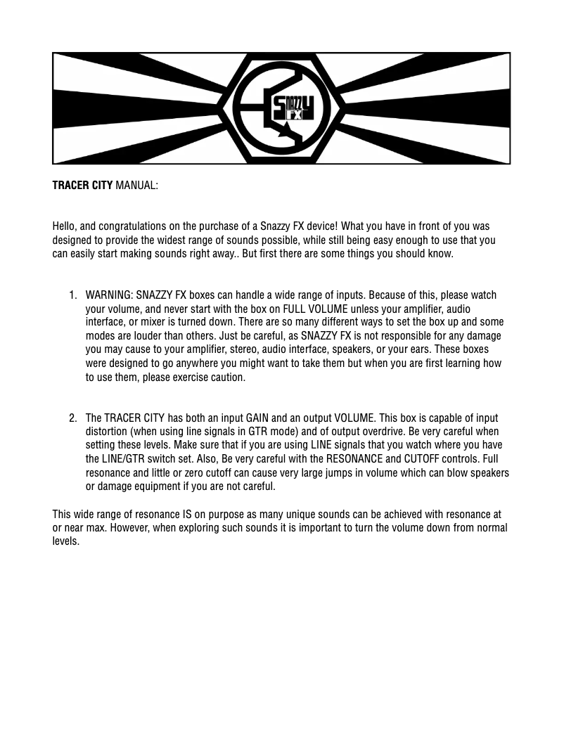 Página 1 del manual Manual de usuario Snazzy FX Tracer City