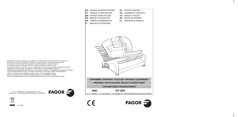 Página 1 del manual Manual de usuario Fagor CF-200